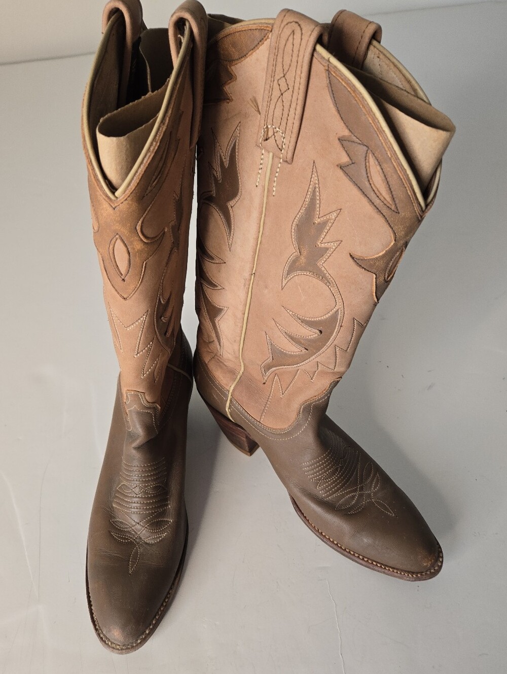 Dan Post Two-Tone Brown Tan Western Cowboy Boots Size 8